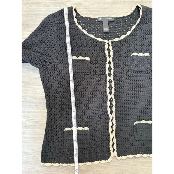 Vintage Y2K Crochet Cropped Cardigan Sweater M Old Money Preppy Office Siren - Picture 10 of 10